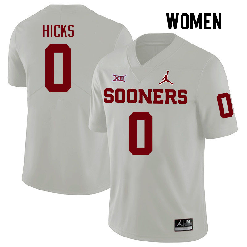 Women #0 Kalib Hicks Oklahoma Sooners College Football Jerseys Stitched-White - Click Image to Close
